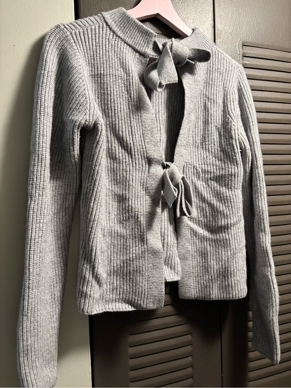 Francesca's Collections Light Gray Ribbed Tie-Front Cardigan